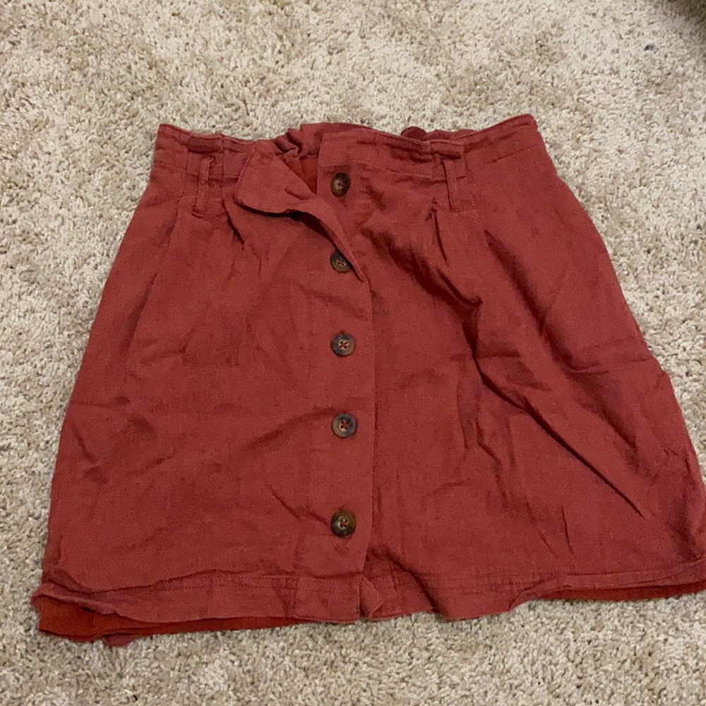 Hollister, high wasted, ruffley waste, burnt orange skirt